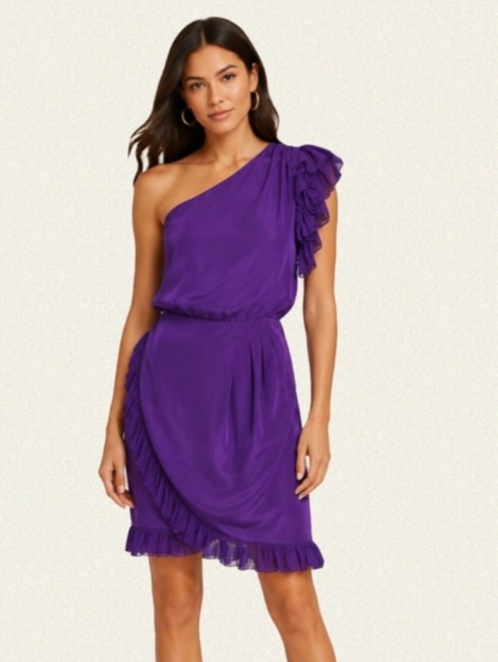 Amanda Uprichard One Shoulder Silk Purple Ruffle Mini Dress XS P